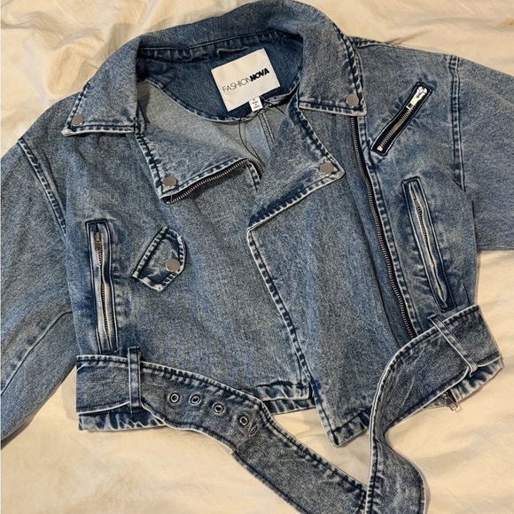 Women’s Denim Jean Moto Biker Jacket With Silver Hardware Details | NWT - Picture 4 of 13